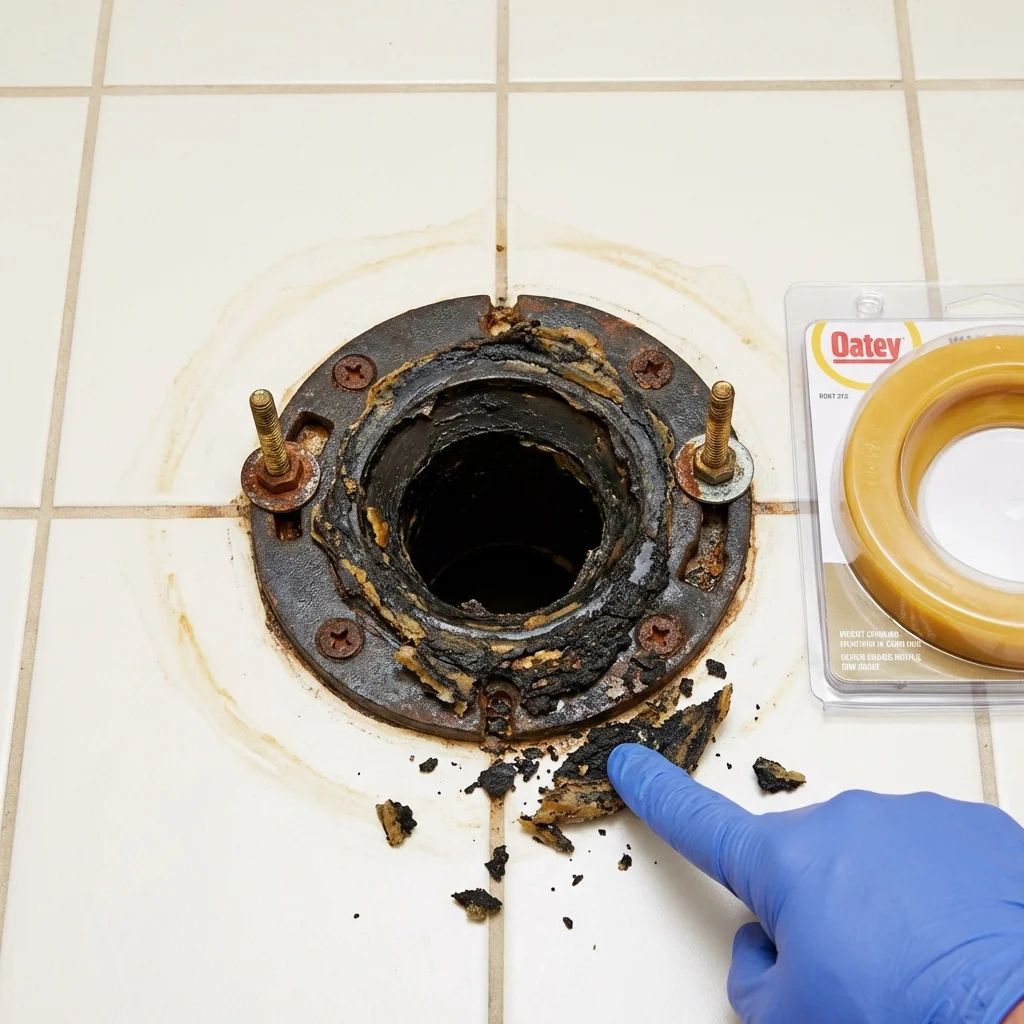 Failed wax ring showing water seepage at the base of a toilet in a Clinton, TN home